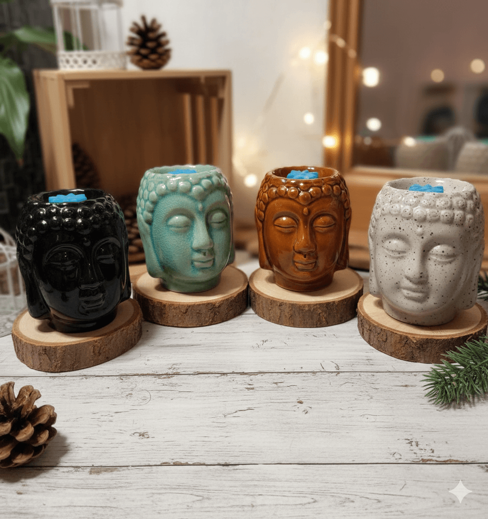 Créez une ambiance zen avec le Brûle-parfum Bouddha Lueur de Sœurs. Diffuseur en céramique disponible en 4 coloris. Idéal pour fondants de cire et huiles.