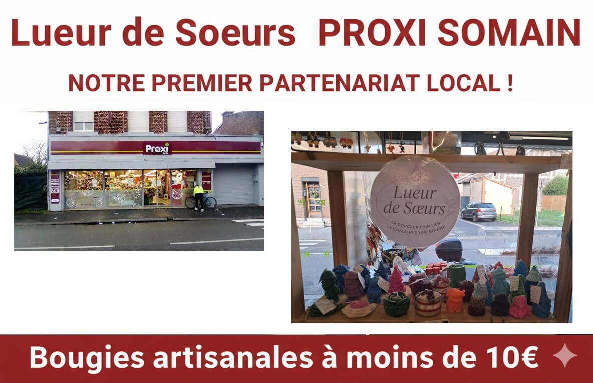 Façade du magasin Proxi Super Somain, partenaire des bougies Lueur de Sœurs