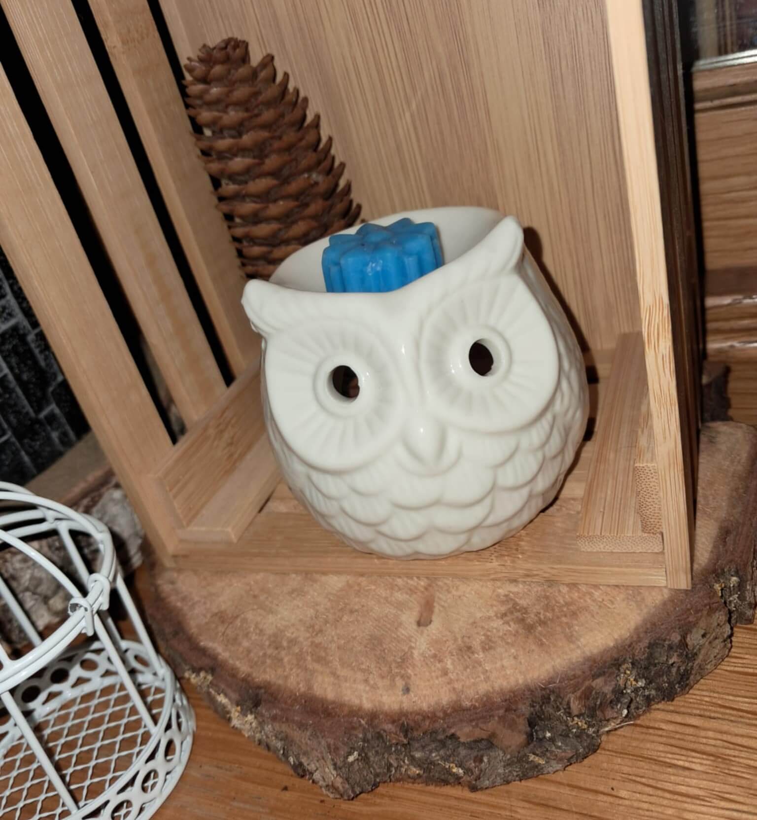 Brûle-parfum en forme de chouette blanc pour fondants parfumés et huiles essentielles, accessoire de décoration zen et cocooning.